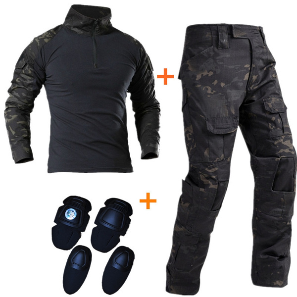 Tactical Gear Camouflage Tactical Military Uniform Clothing Sets Paintball  US Army Combat Shirt + Cargo Pants with Elbow & Knee Pads