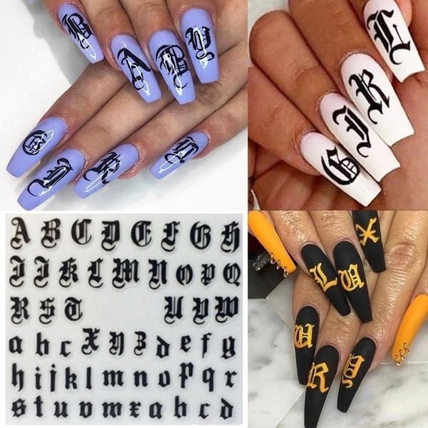 Alphabet Letters White Black Gold Acrylic Nails Tool Funny Nail Art 3d Decal Stickers 1 Sheet Nail Decoration Wish
