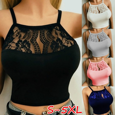 Women's Fashion Floral Lace Spaghetti Straps Bra Patchwork Lingerie Top Sleeveless Halter Hollow Out Crop Top Cup Bra Plus Size S-5XL