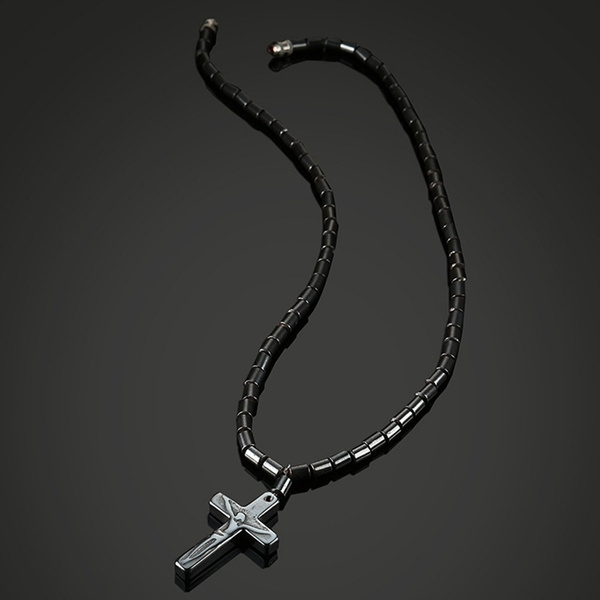 Men S Black Geometric Hematite Magnetic Jewelry Gold Beads Cross Pendant Necklace Wish - Black Hematite Cross Pendant Men S Black Geometric Hematite Magnetic Jewelry Gold Beads Cross Pendant Necklace Wish - Black Hematite Cross Pendant