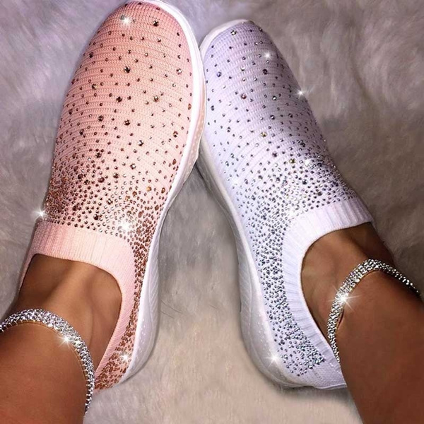 Crystal Sizzle Sock Sneakers Black White Pink Glitter Trainers Women ...