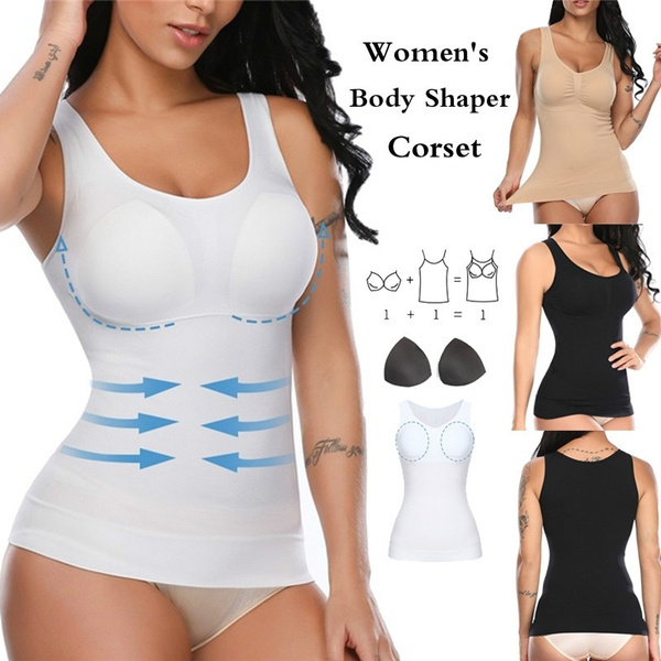 Women's Compression Camisole with Built in Removable Bra Pads Body Shaper  Tank Top