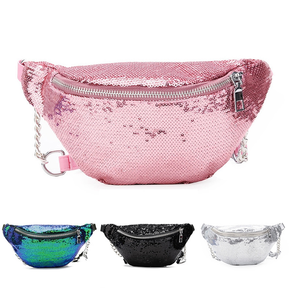 White glitter shop bum bag