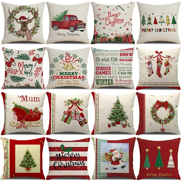 Xmas Christmas Pillow Case Cotton Linen Throw Sofa Cushion Cover Home Decor Gift 
