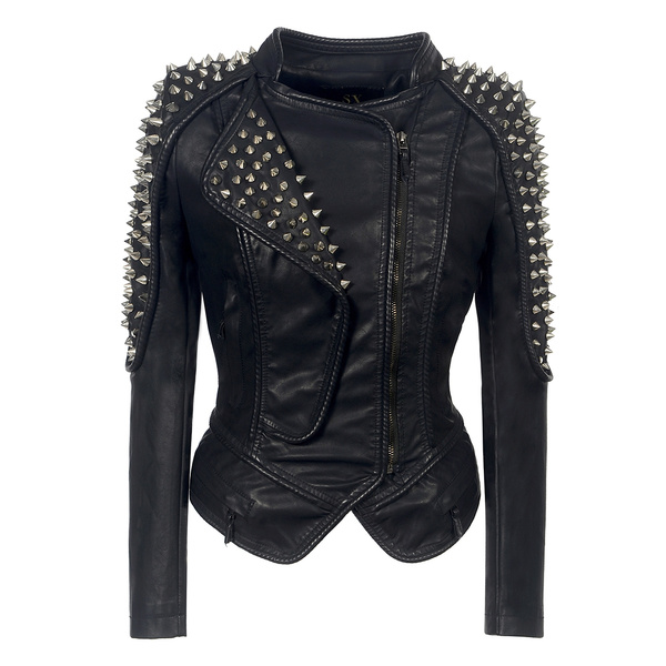 Women's Leisure Fashion Leather Jacket Classic Retro Heavy Industry ...