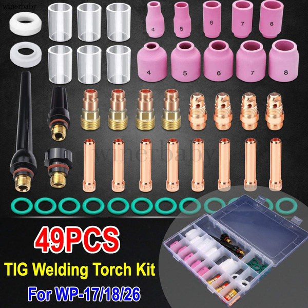 49PCS For WP-17/18/26 TIG Welding Torch Stubby Gas Lens Pyrex Glass Cup Kit 