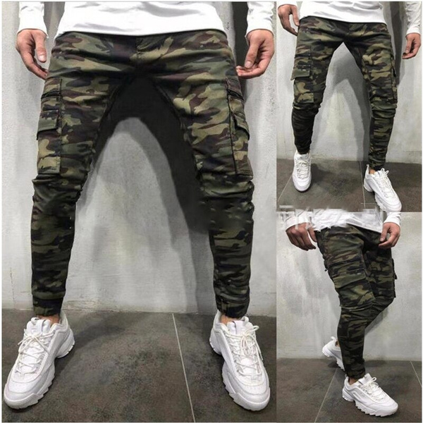 latin Studerende slette Men's Pants Army Green Camouflage Slim Long Pants Patchwork Casual Jeans Men  Streetwear Clothes | Wish