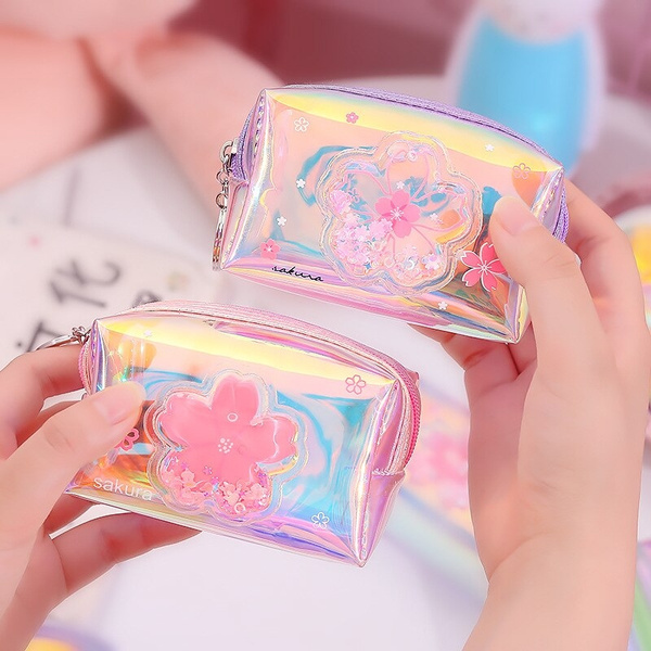 1PC New Mini Quicksand Small Purse Holographic Women Girls PVC