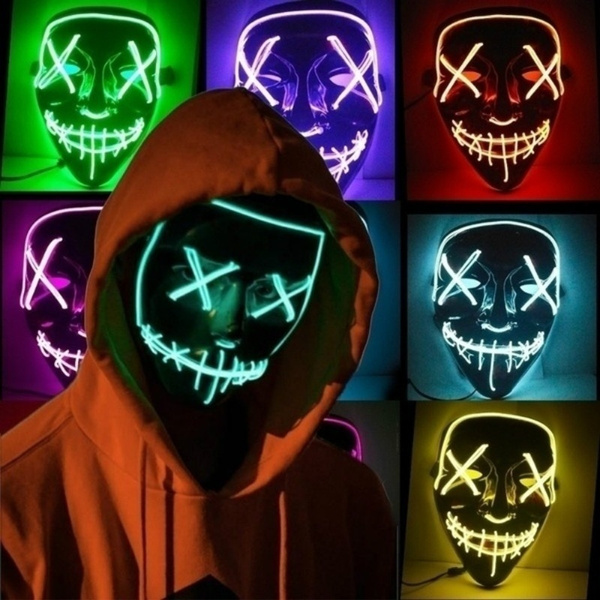 Een zekere Onderzoek Ontslag nemen Halloween Mask Led Mask Party Masque Masquerade Masks Neon Light Glow In  The Dark Horror Glowing Masker Purge | Wish