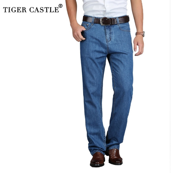 Tigre Castillo 100% algodón verano hombres azul clásico pantalones vaqueros  rectos largos de mezclilla de mediana edad pantalones vaqueros ligeros de  calidad masculina | Wish