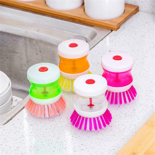 Dish-Washing Brush With Soap Dispenser Palm Liquid Refill Scrubber