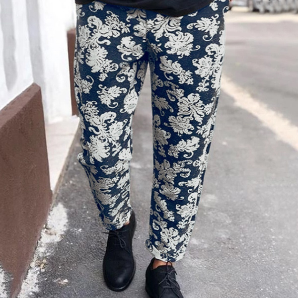 mærke Vis stedet Spectacle INCERUN Blue Men Vintage Floral Print Fitted Casual Pants Trousers S-XXXL |  Wish