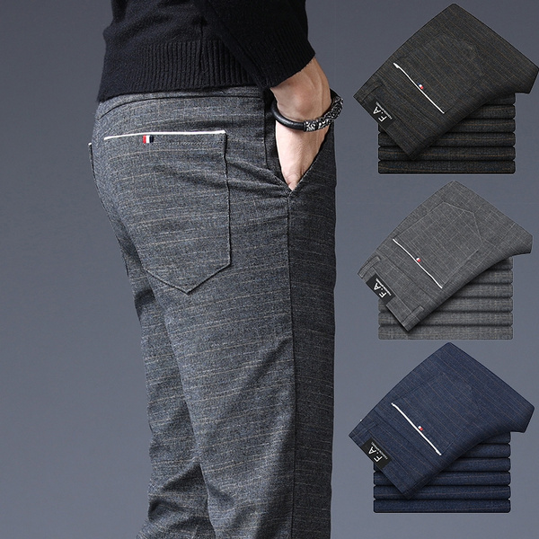 High Quality Fashion Men Dress Pants Classic Business Plus Size Casual  Straight Trousers Plaid Suit Pants