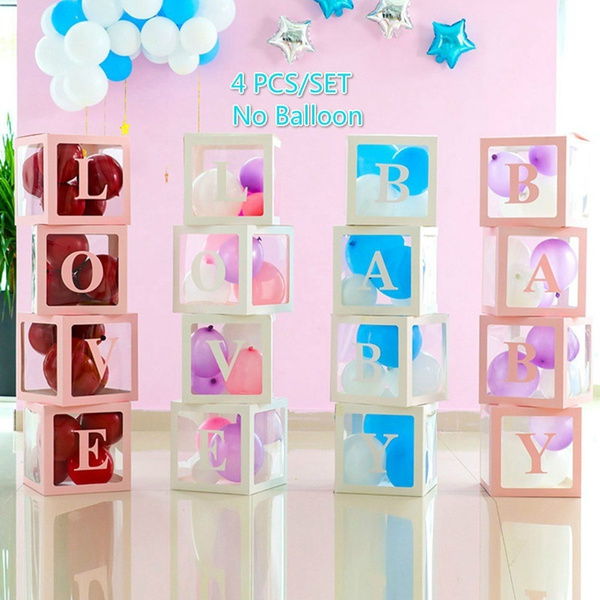 4pc Transparent "LOVE" Baby Shower Boxes Storage Balloon Birthday Decor Gift Box