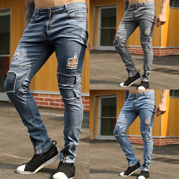 New Man Jeans Zipper Long Slim Fit Big Fashion Skinny Zip Bottoms (S-3XL) | Wish