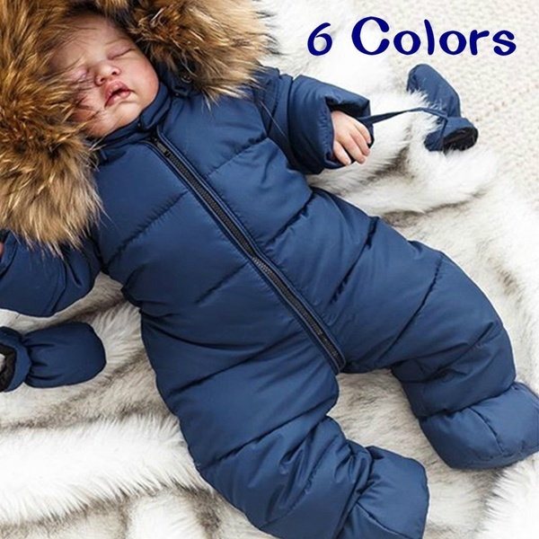 Winter Toddler Baby Boys Girls Romper Jacket Thick Warm Hooded Jumpsuit Zipper Padded Hooded Coat Chic Outfit with Belt Old by Vovotrade 