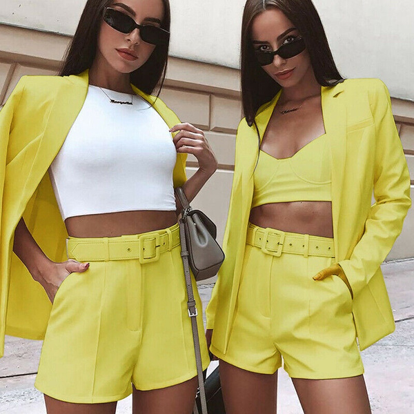 Yellow shorts and blazer on sale set