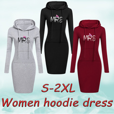 slim dress, hooded, Winter, Long Sleeve