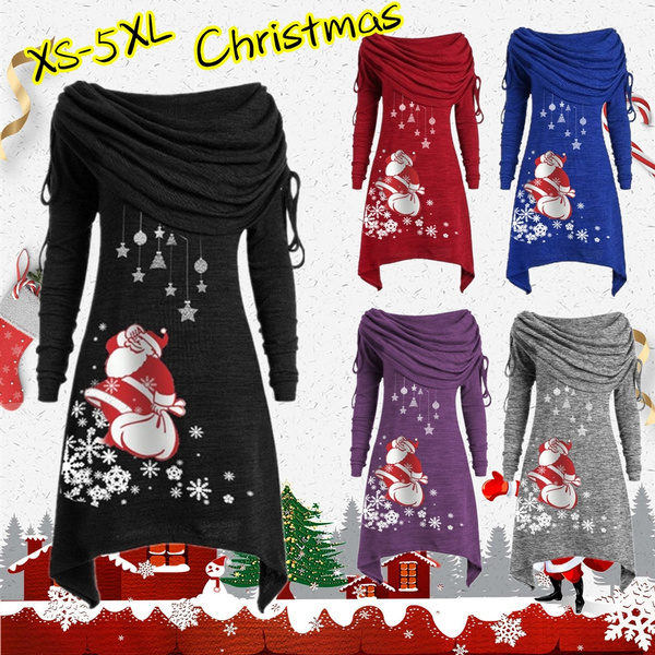 New Women's Fashion Christmas Santa Claus Snowflake Print Foldover ...