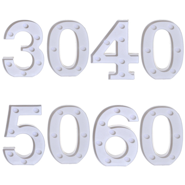 Number 3040 2Pcs Birthday number 30 40 50 60 Led Light Adult 30th 40th Birthday ...