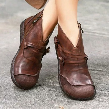 Round toe flat ankle hot sale boots