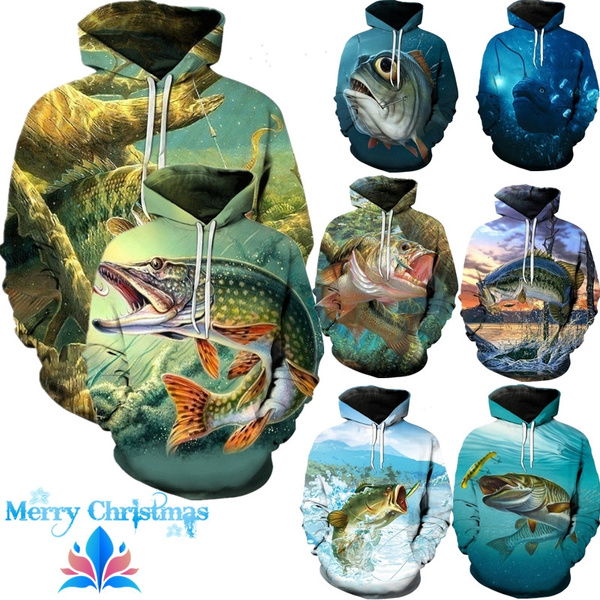 Men 3d Fish Hooded Sweatshirts, Men Hoodies Printed Fish