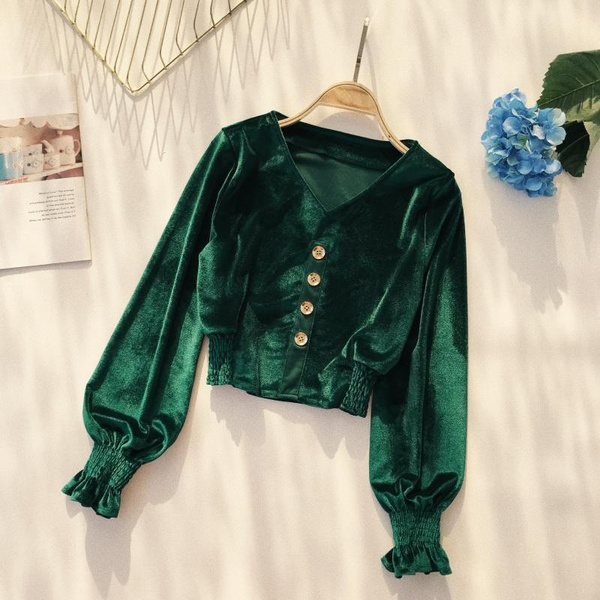 Crop Puff Sleeve Vintage Retro 