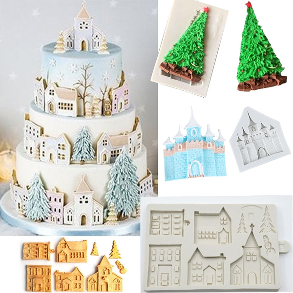 Random Color UPKOCH Christmas Cake Mould Christmas Village House Silicone Molasses Mold Cake Decoration Baking Tools for DIY Craft Soap Chocolate Dessert Making