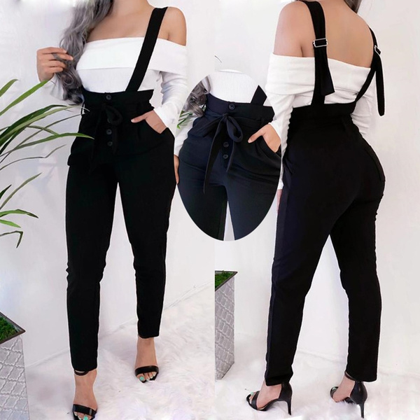 High waisted best sale jumpsuit with suspenders