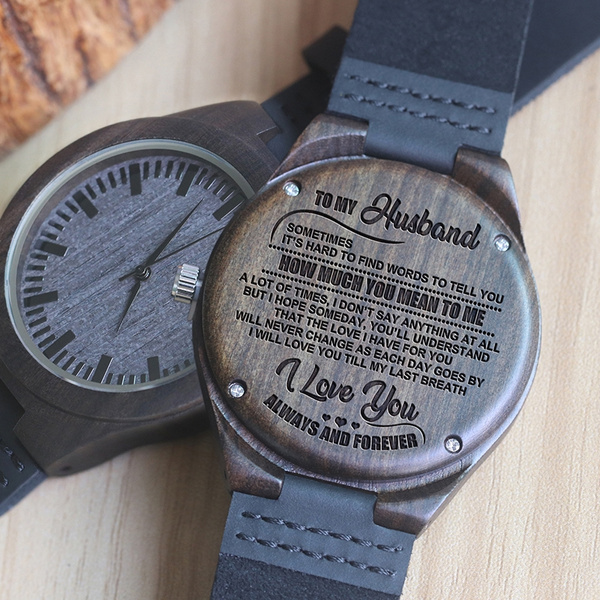 Customized Engraved Wife To My Husband Wooden Watch Handmade Wood