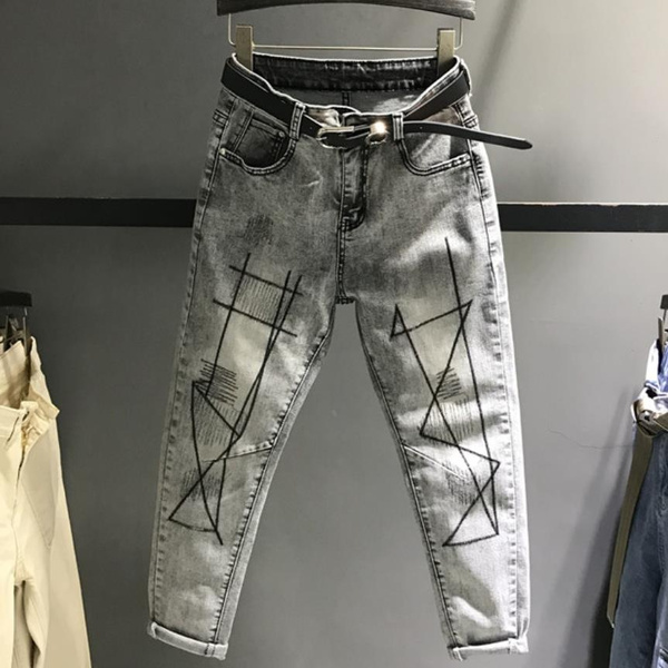 Administración puño Ru 2019 primavera nueva moda Pantalones vaqueros bordados humo gris mujer  suelta hasta el tobillo harem Pantalones | Wish