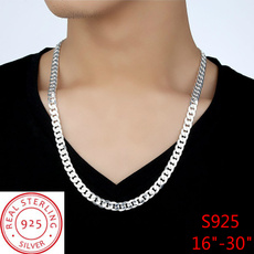 Wholesale High Quality 925 Sterling Silver Fashion Jewelry Curb Chain Necklace 925 Solid Silver Jewelry AAA Quality Statement Necklace 16-30 inches