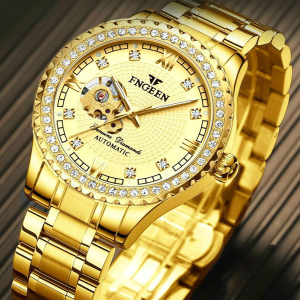 Orologio Automatico Cinturino in Acciaio Inossidabile Di Lusso Dorato  Orologio Da Polso Impermeabile Regali Per Uomo Bracciale Orologi Luminoso |  Wish