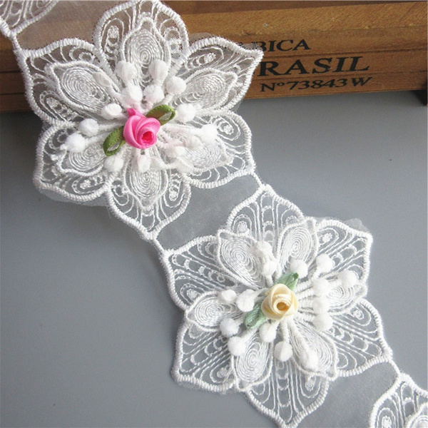 Flower embroidered lace by the yard