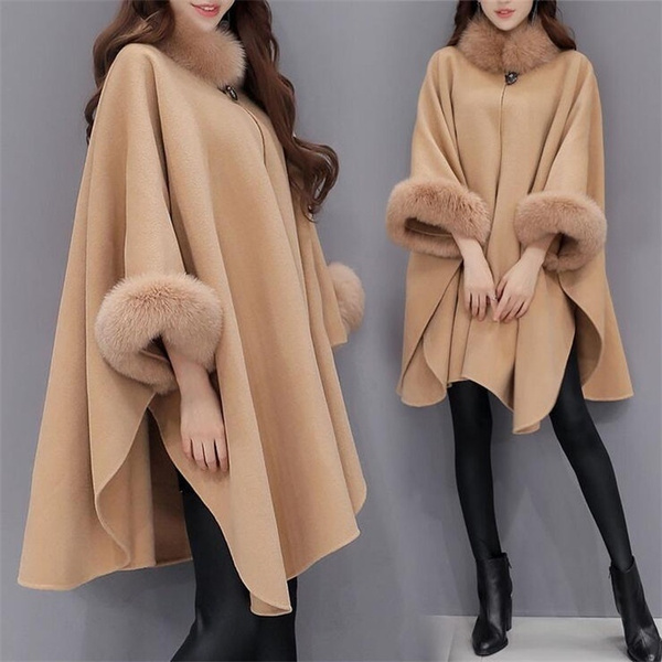 New Winter Womens Parka Casual Wool Coat Women Fur Coats Woman Clothes  Cloak Shawl Poncho Jacket