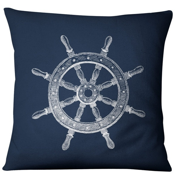 Blue Compass Nautical Marine Style Linen Pillow Case Mediterranean Sofa Cushion 