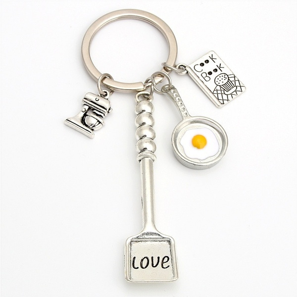 Keychains Cooking Baking Charms Egg Fry Key Ring Gift Chef Bakery Keyring Metal 