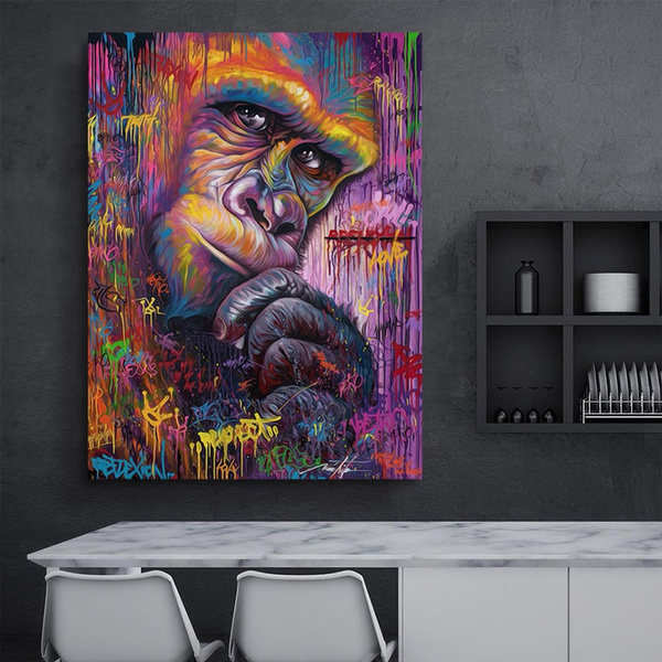 Albert Gorilla Painting by Stephen Fishwick Art Pictures Of Gorillas Poster  Primate Poster Gorilla Picture Paintings For Living Room Decor Nature Art  Print Cool Wall Decor Art Print Poster 16x24 - Poster