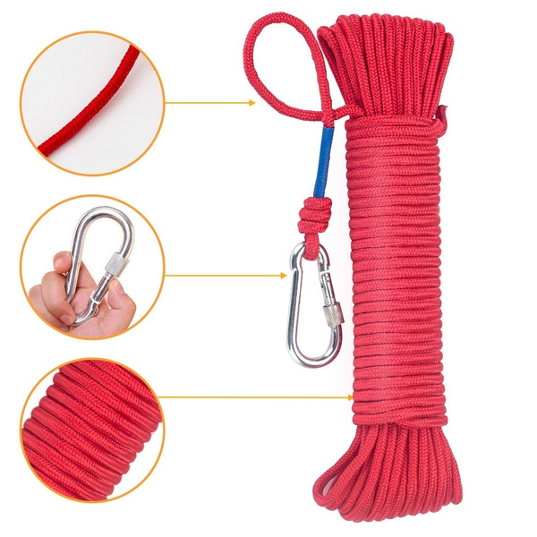 65 FT Braided Magnet Fishing Rope 6mm with Carabiner