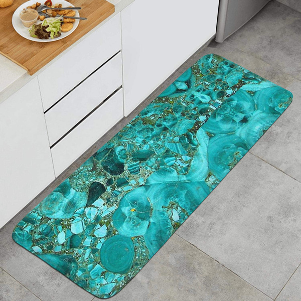 Kitchen Rugs and Mats Set of 2 Teal Marble Gold anti Fatigue Mat