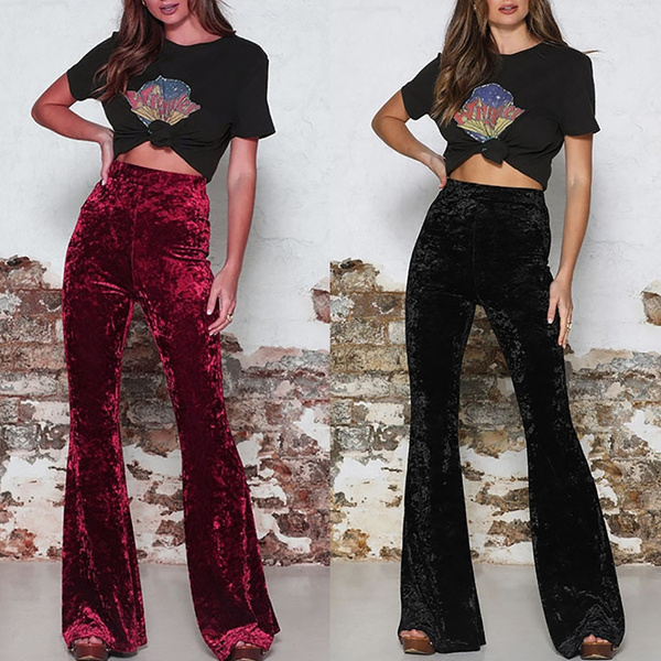 high waisted velvet flare pants