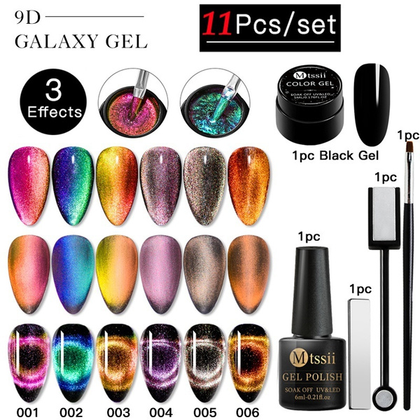 Mtssii 11pcs Set 9d Galaxy Cat Eyes Nail Gel Polish Kit Chameleon Magnetic Uv Nail Varnish Set Shiny Gel Need Black Base Coat Wish