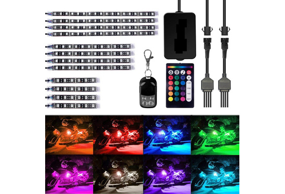 xlanjingj Pack of 12 12Pcs Motorcycle LED Light Kit Strips Multi-Color Accent Glow Neon Ground Effect Atmosphere Lights Lamp with Wireless Remote Controller for Harley Davidson Honda Kawasaki Suzuki 
