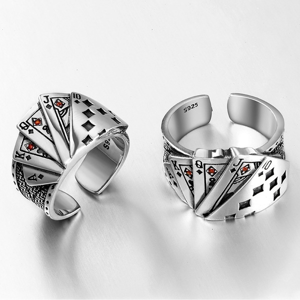 925 Sterling Silver Playing Cards Open Rings for Women Men