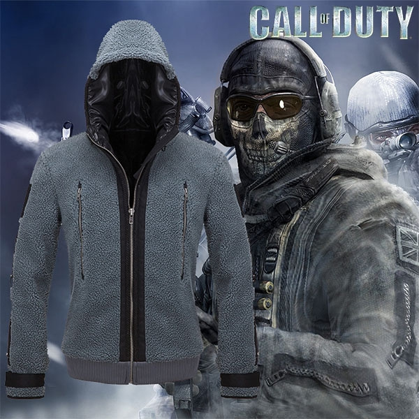 jiazery QZ Call of Duty Cosplay Jacket, Ghost Battle Suit Warm Fleece Coat TF 141 Team Uniform with 2 Armbands and 1 Face Scarf