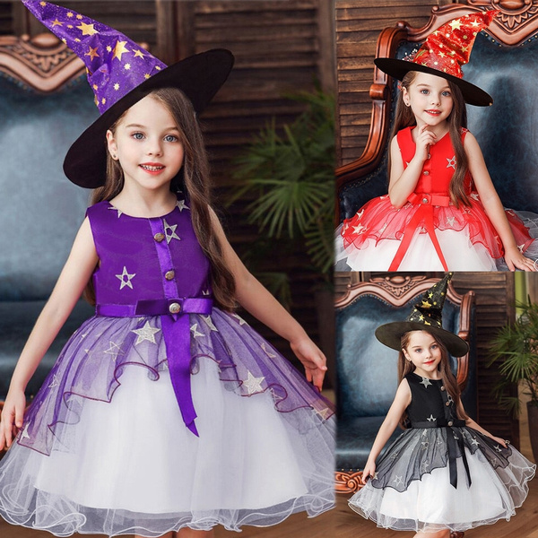 2019 New Fantasy Witch Dress With Hat 2PCS Children Halloween Cosplay ...