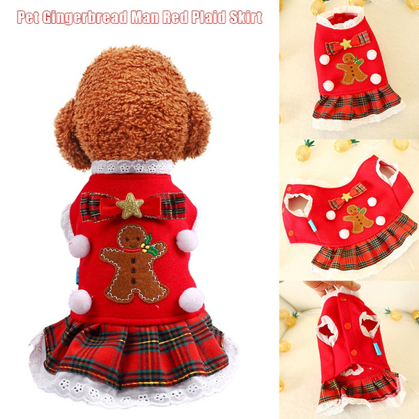 Christmas Dog Sweater Turtleneck Pets Pullover Plaid Skirt Fall