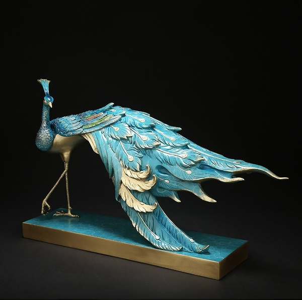 Chinese Metal Copper Peacock Sculpture Animal Statue Feng Shui Bird Figurine Home Decoration Wish