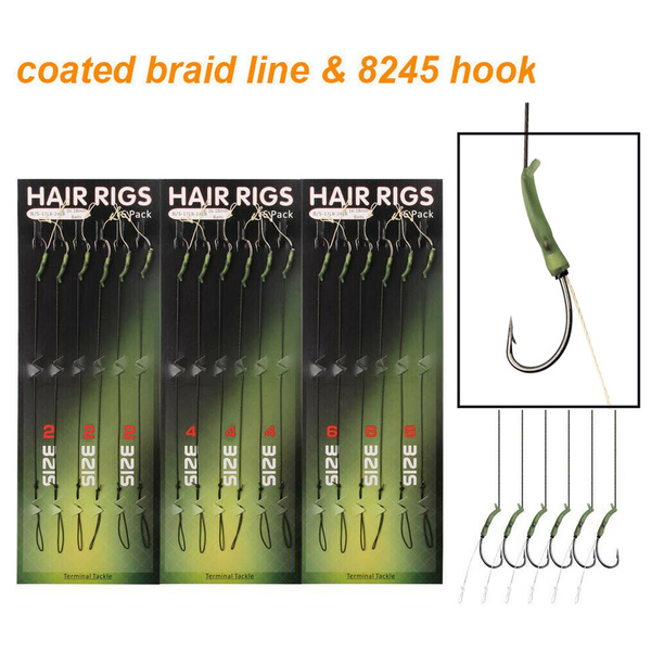 Carp Fishing Leader Hair Rigs with Coated Line Wide Gape Hooks Boilies Carp Rigs Lure Connector Size 2# 4# 6#