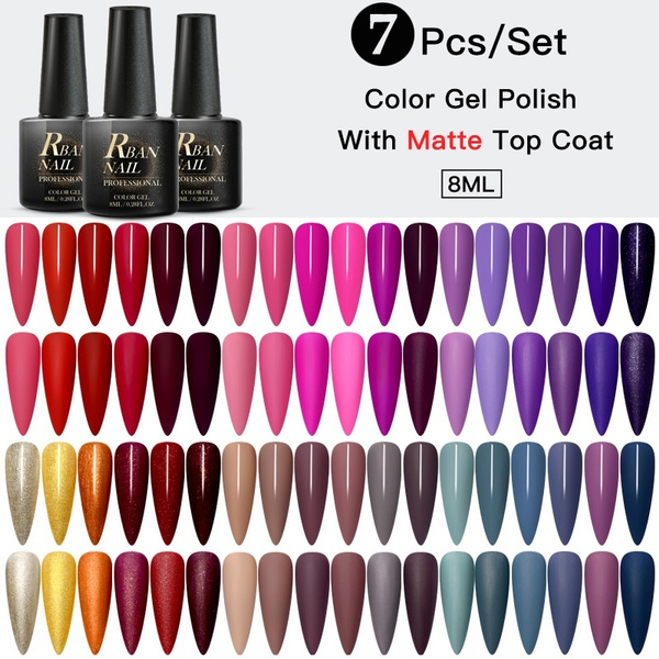 Rban Nail 7pcs Set 8ml Matting Nail Gel Polish Kit Matte Series Pure Color Nail Gel Art Nail Varnish Manicure Set Wish